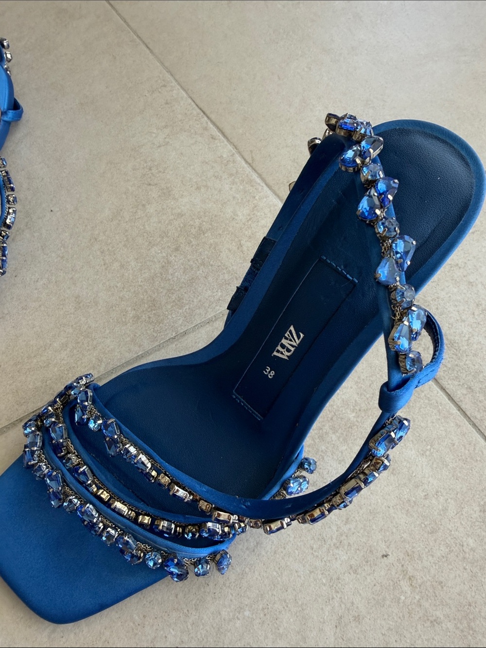 Zara Royal Blue Crystal-Trim Slingback Heels - Picture 4 of 4